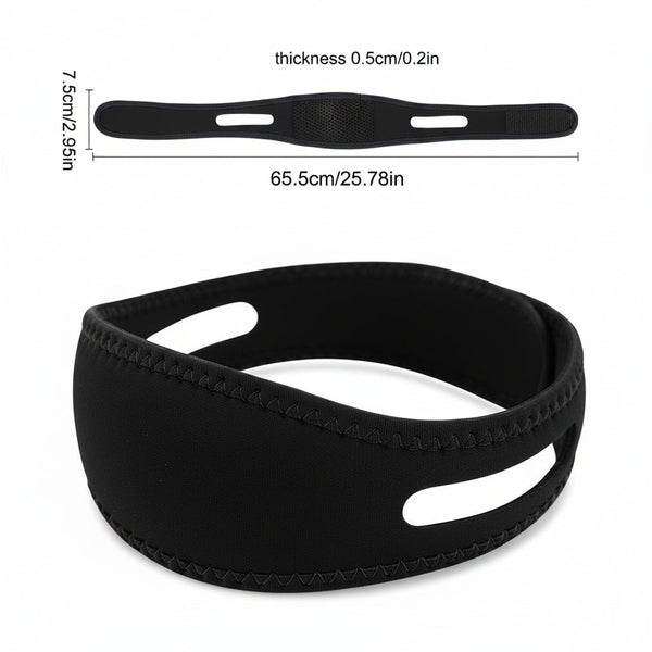 Black headband with measurements on a white background