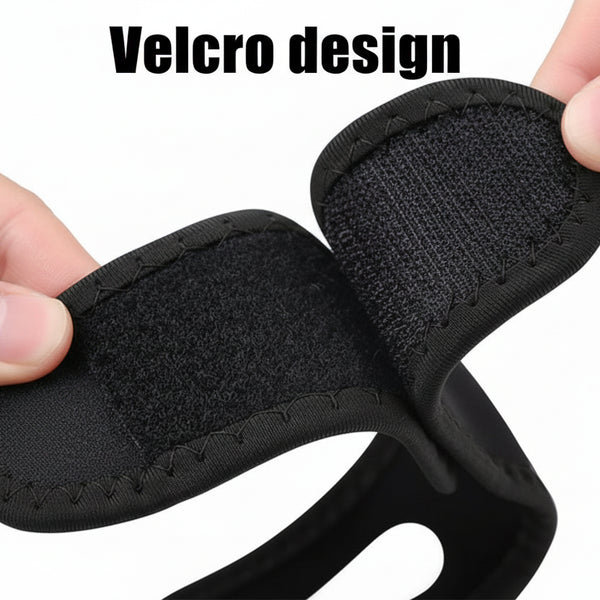 black face mask with velcro design held by a hand on a white background
